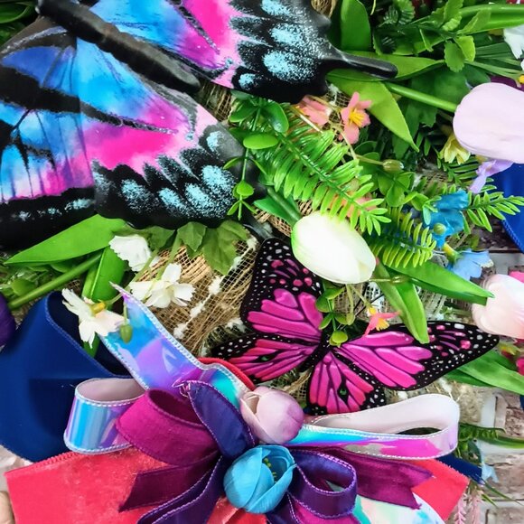 Spring Tulip Swag for Front Door, Spring Wreath, Butterfly Swag, Tulip Swag - Picture 5 of 7
